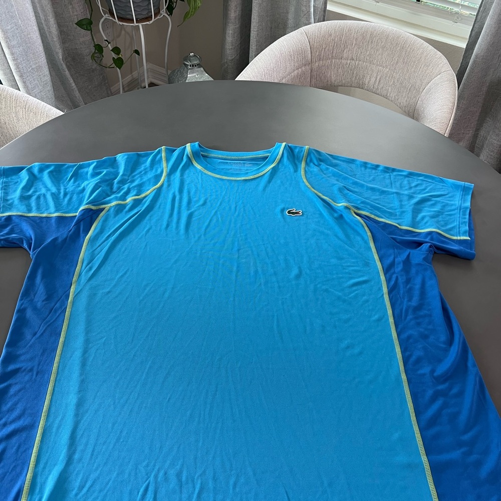 Lacoste Sport TShirt Men Size 4XL Blue With Yellow Polyester Ultra Dry Logo